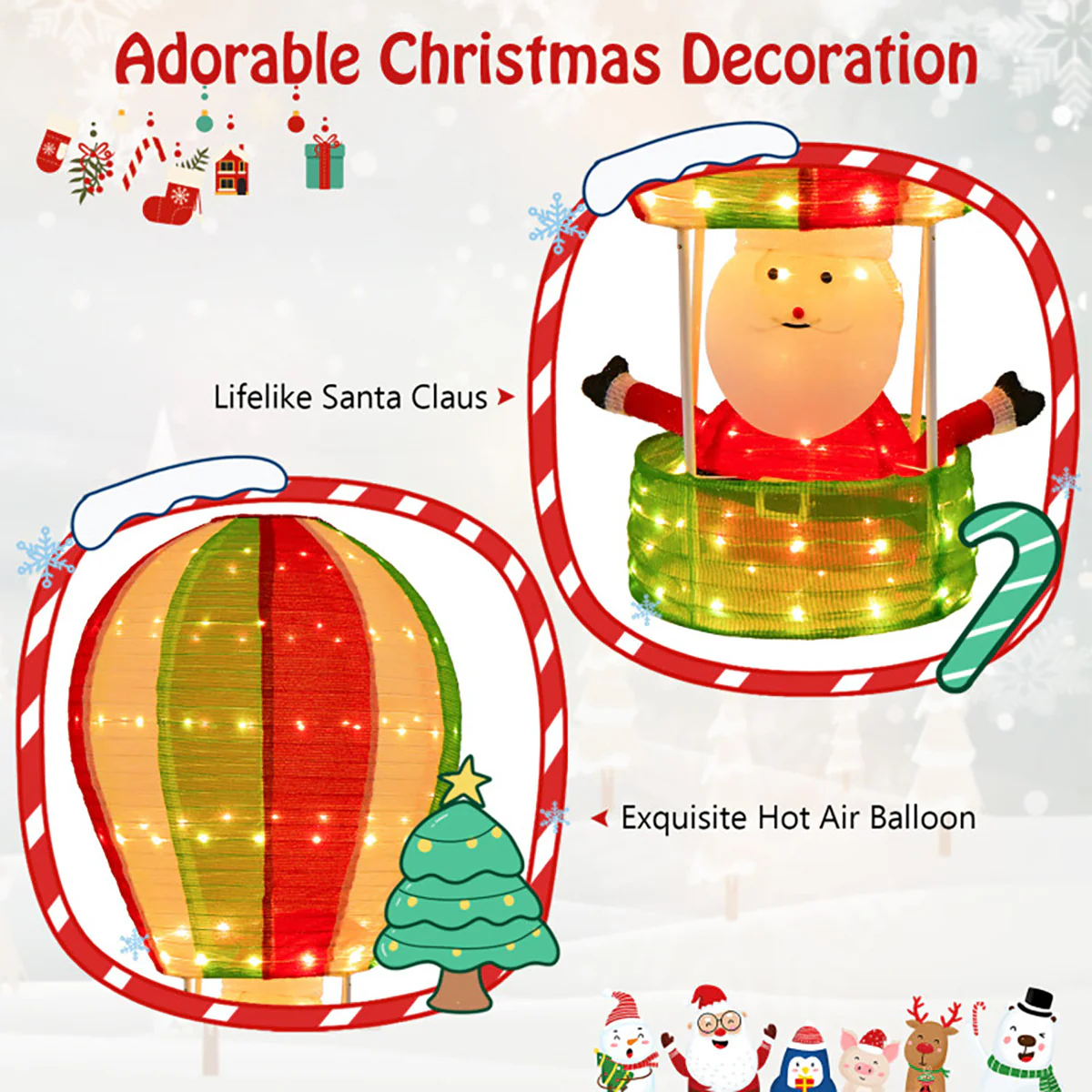 4.5' Pre-Lit Santa Claus in Hot Air Balloon Decoration - Image 5
