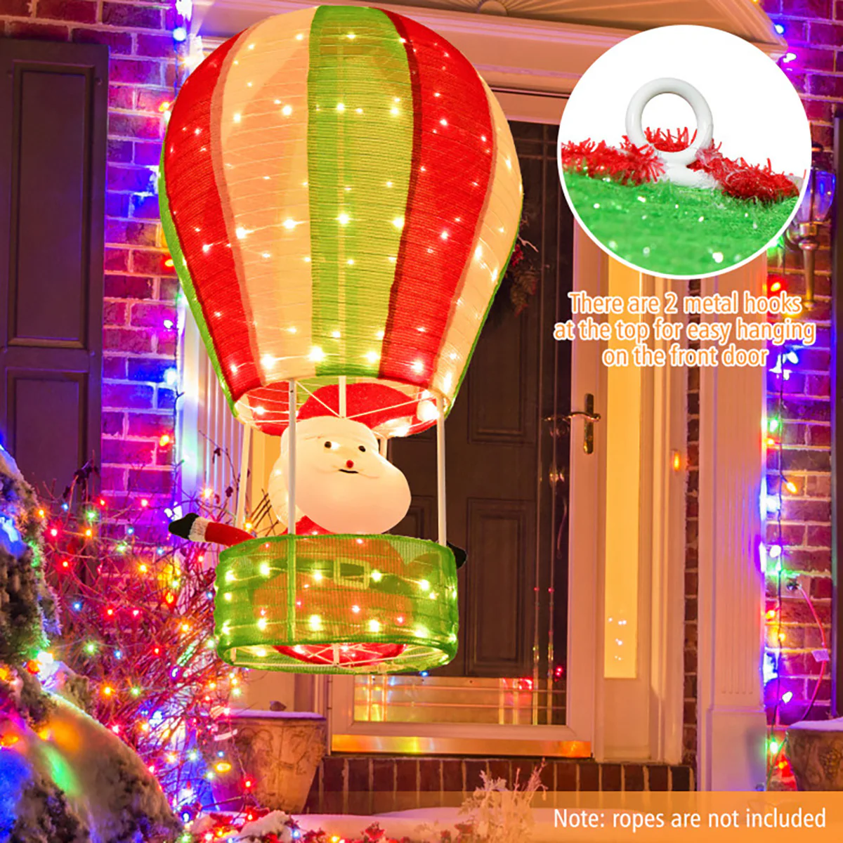 4.5' Pre-Lit Santa Claus in Hot Air Balloon Decoration - Image 6