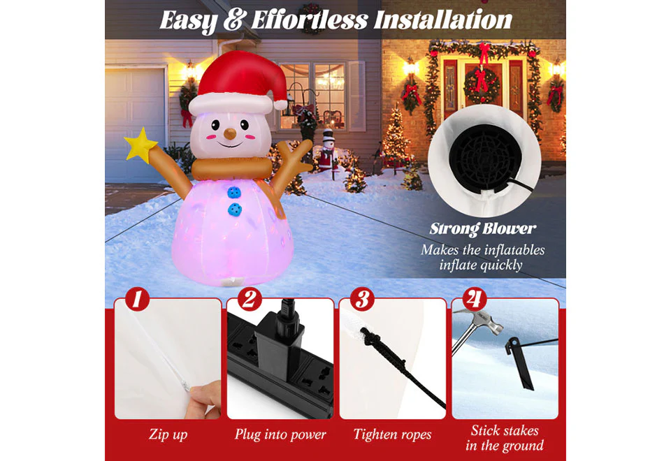 4-Ft. Inflatable Snowman with Rotating LED Lights - Image 7