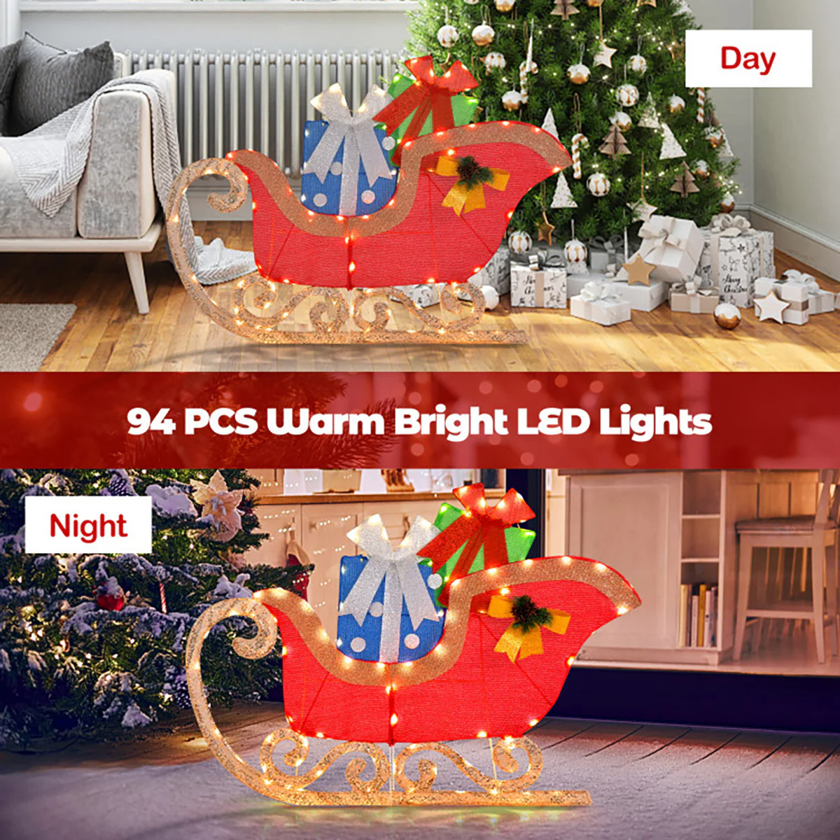 4' Pre-Lit Christmas Sleigh Decoration - Image 3