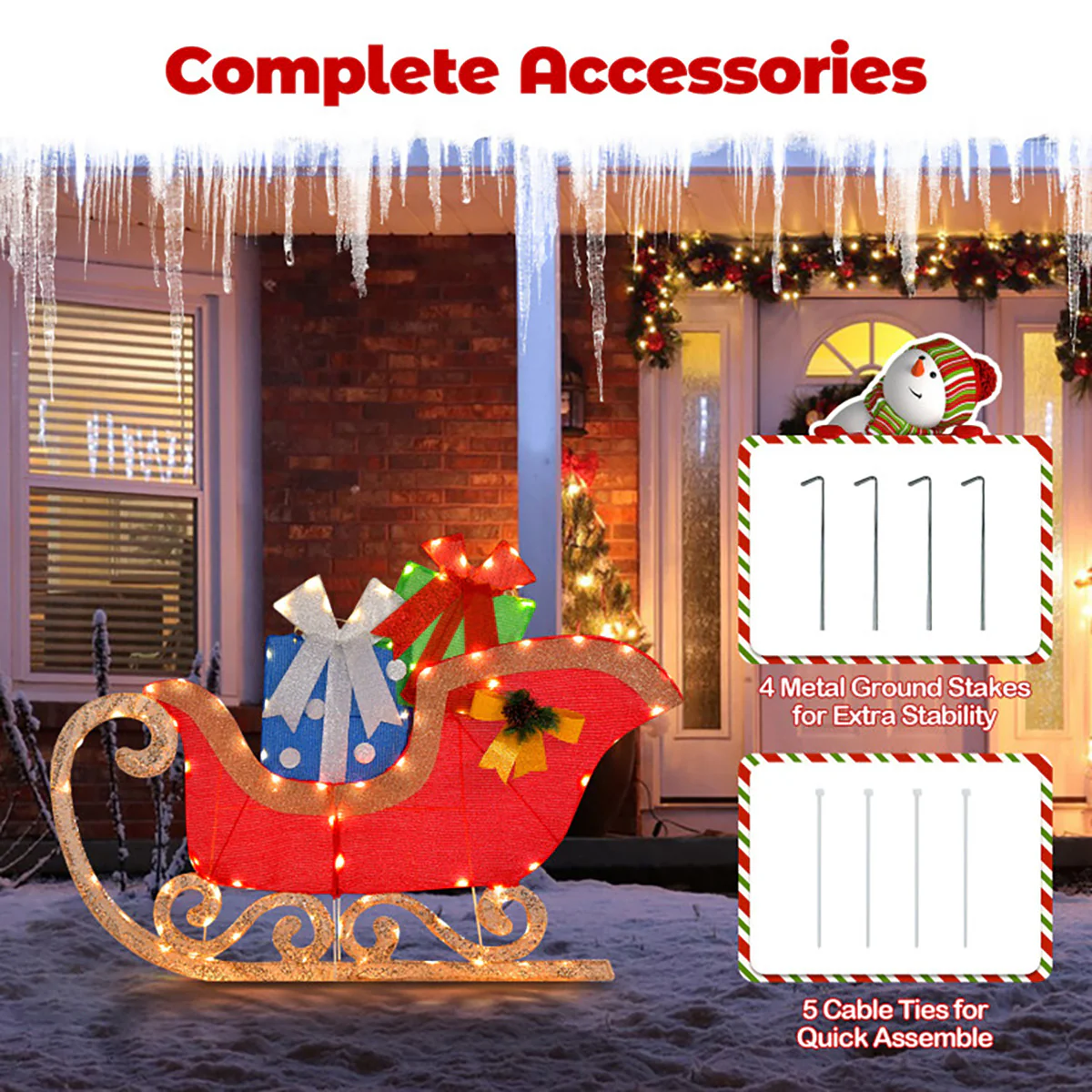 4' Pre-Lit Christmas Sleigh Decoration - Image 6