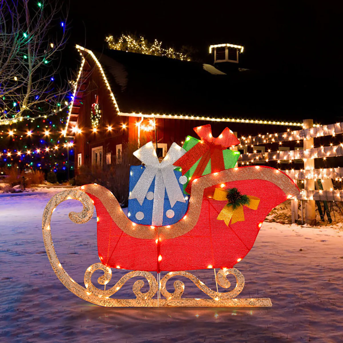 4' Pre-Lit Christmas Sleigh Decoration - Image 8