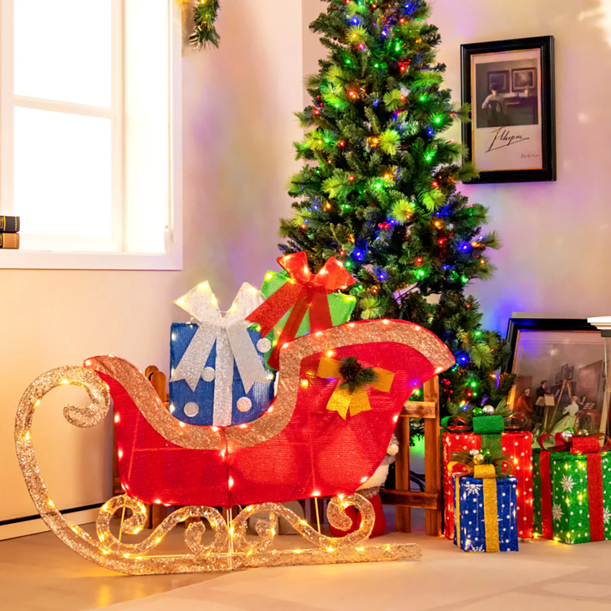 4' Pre-Lit Christmas Sleigh Decoration - Image 9