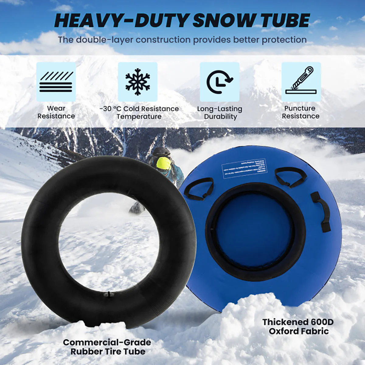 40'' Heavy-Duty Inflatable Snow Sled with Tow Strap - Image 16