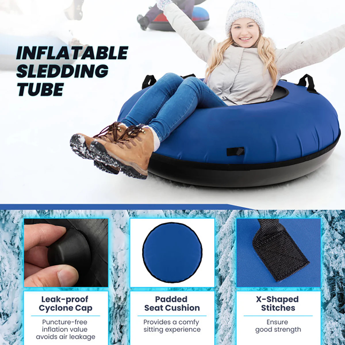 40'' Heavy-Duty Inflatable Snow Sled with Tow Strap - Image 18