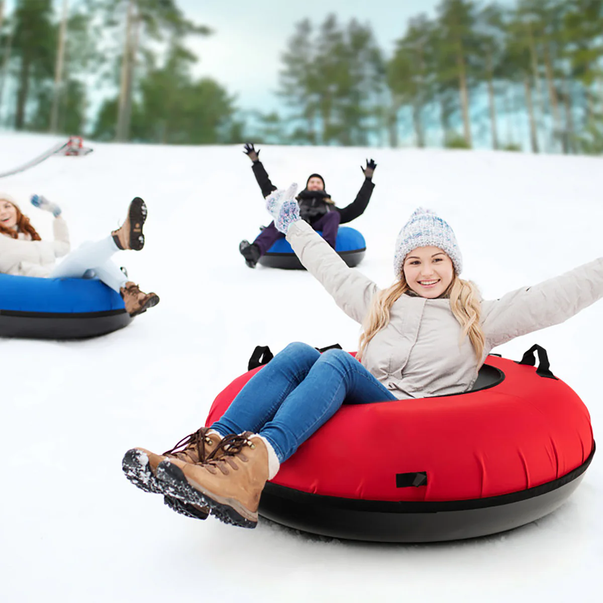 40'' Heavy-Duty Inflatable Snow Sled with Tow Strap - Image 7
