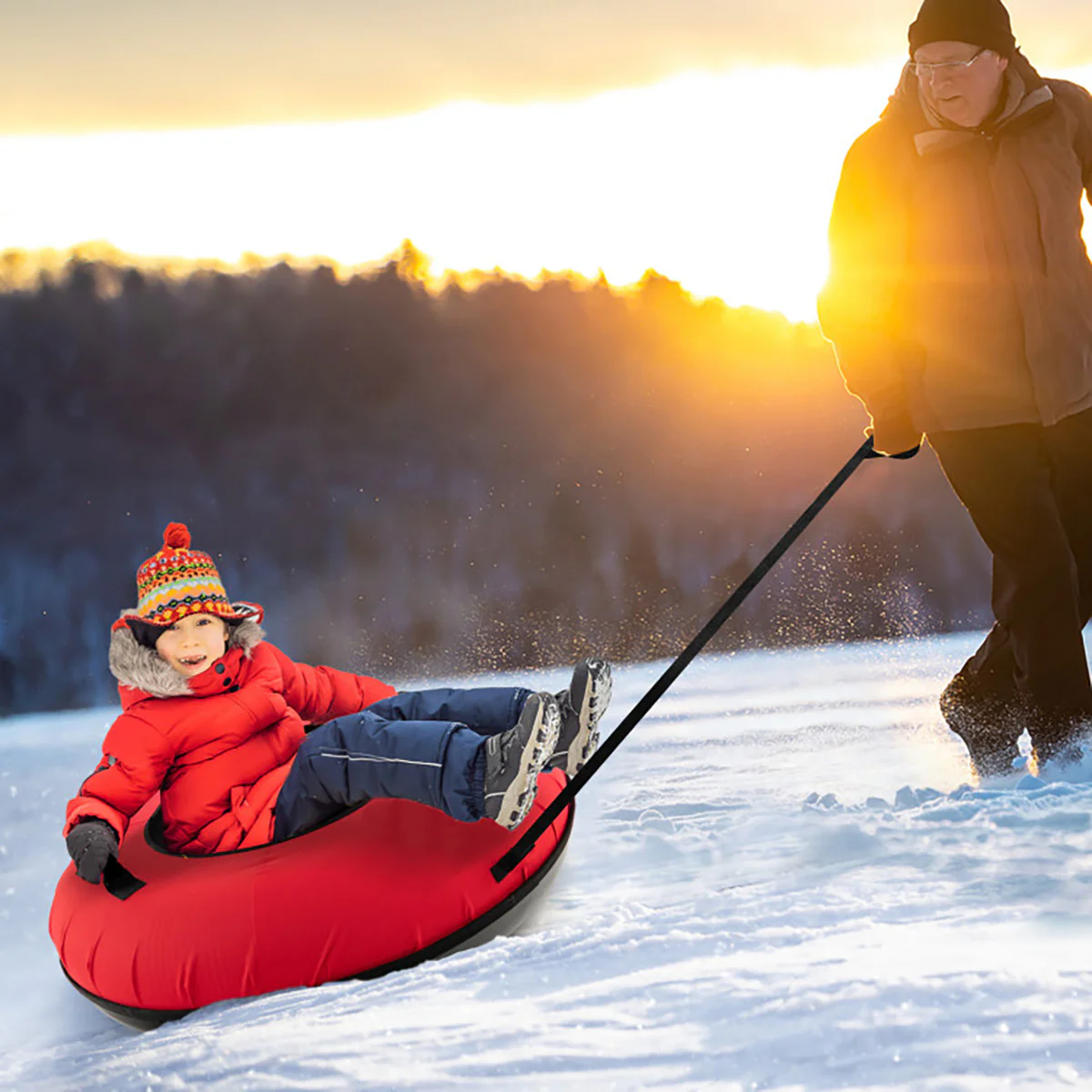 40'' Heavy-Duty Inflatable Snow Sled with Tow Strap - Image 8