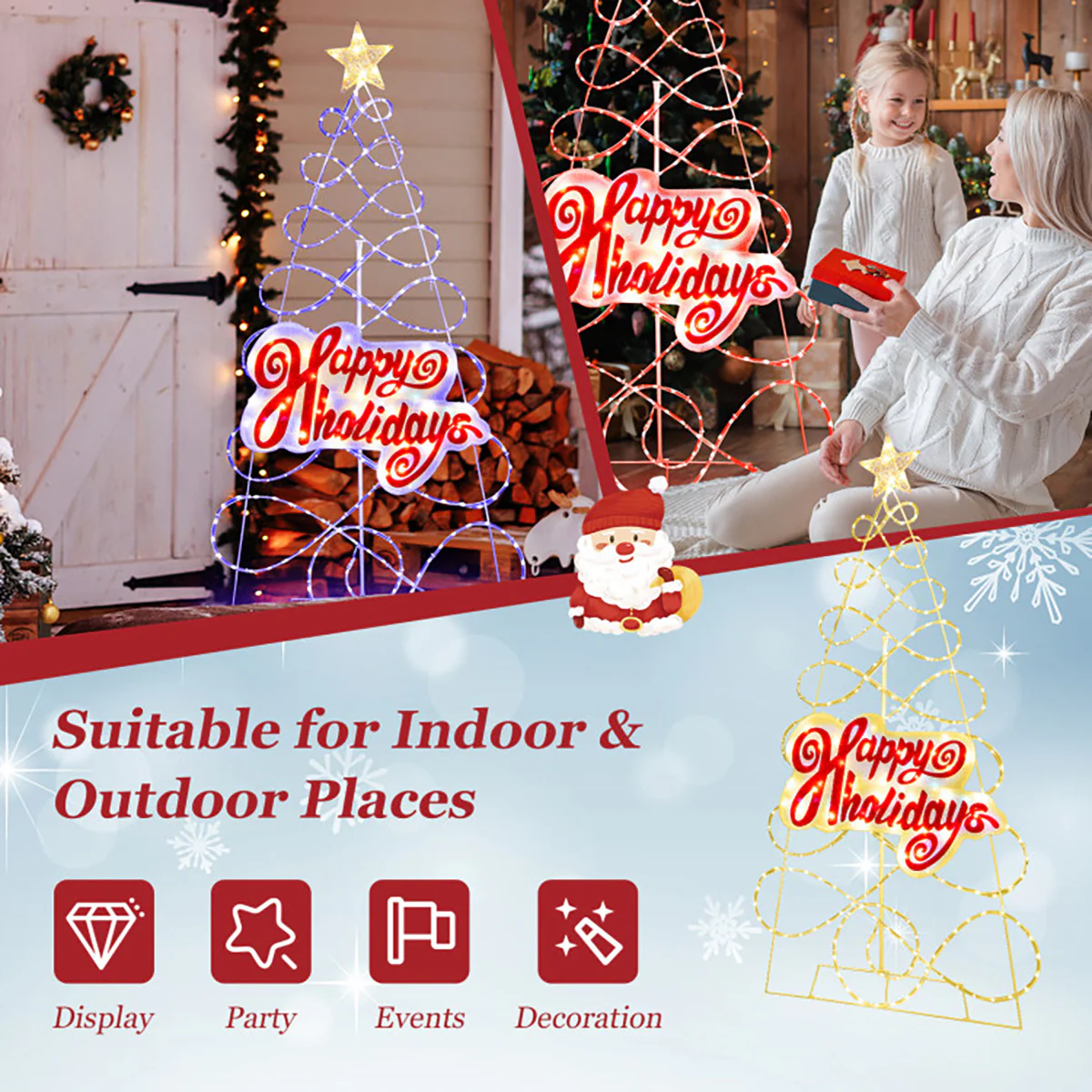 5.6' Pre-Lit Happy Holidays Christmas Tree Decoration - Image 3