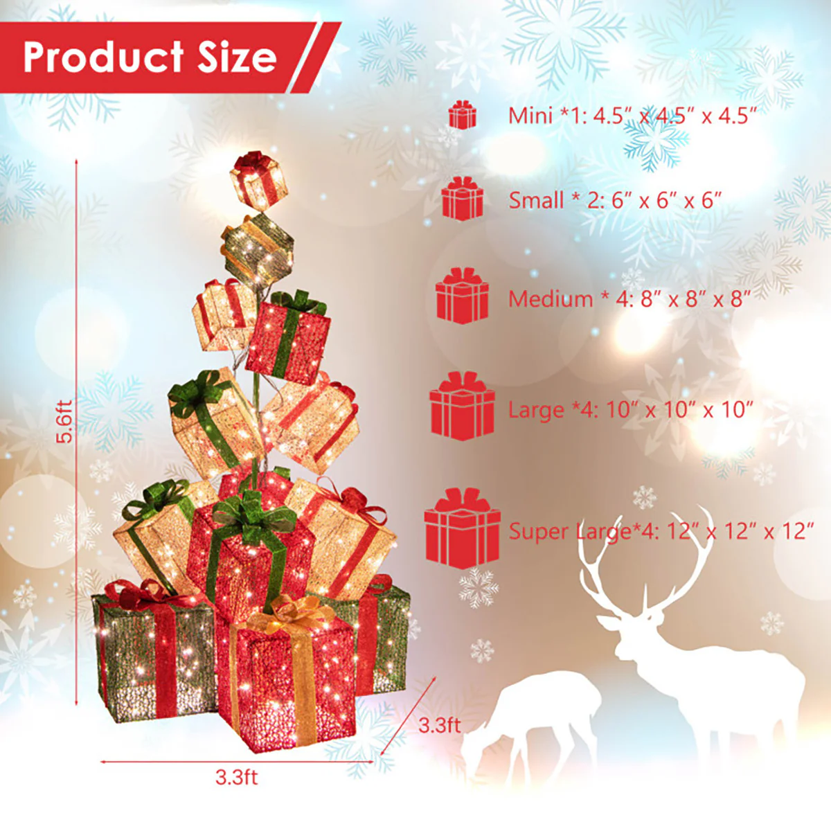 5.6' Pre-Lit Stacked Christmas Gift Box Tower - Image 5