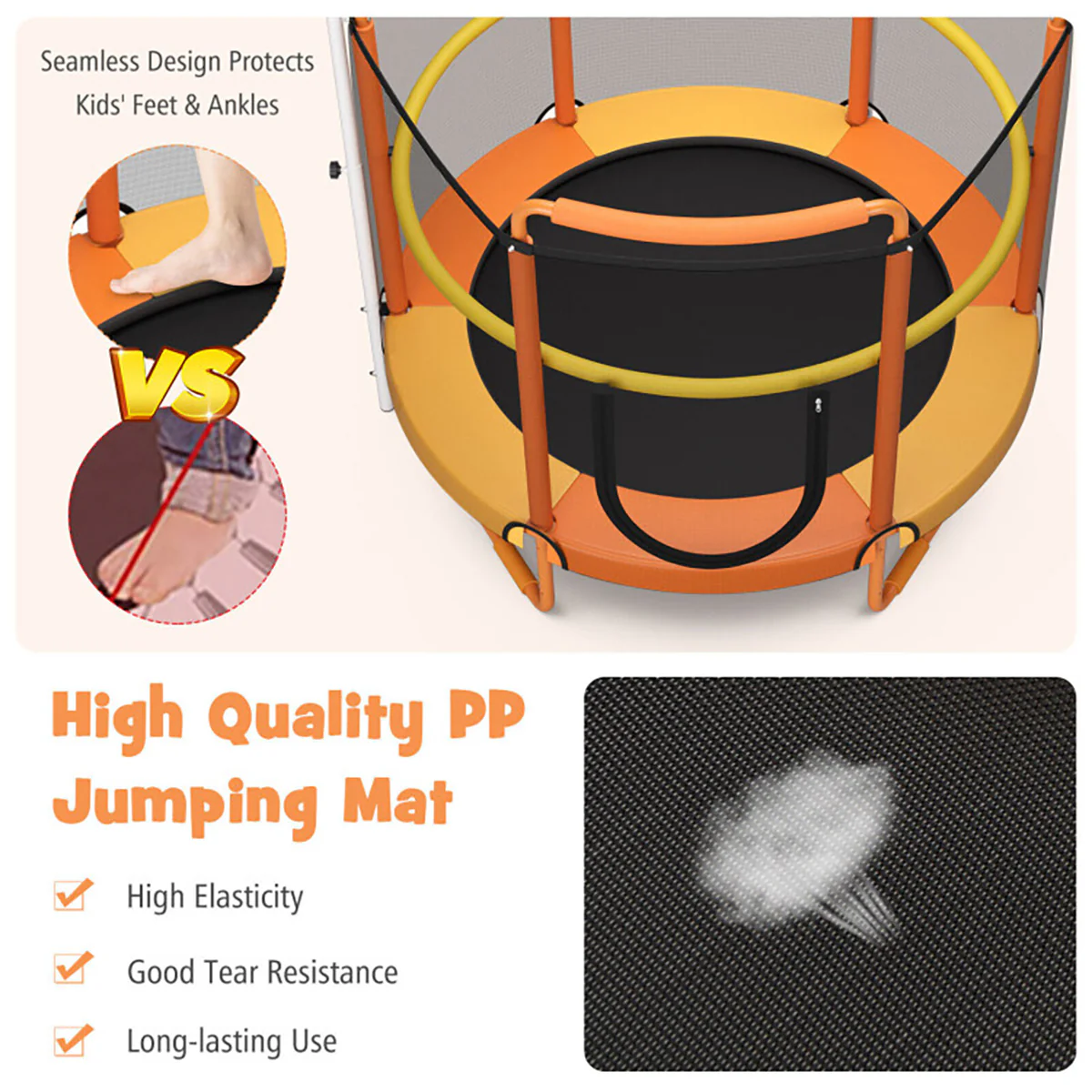 5' Kids 3-in-1 Game Trampoline with Enclosure Net Spring Pad - Image 12