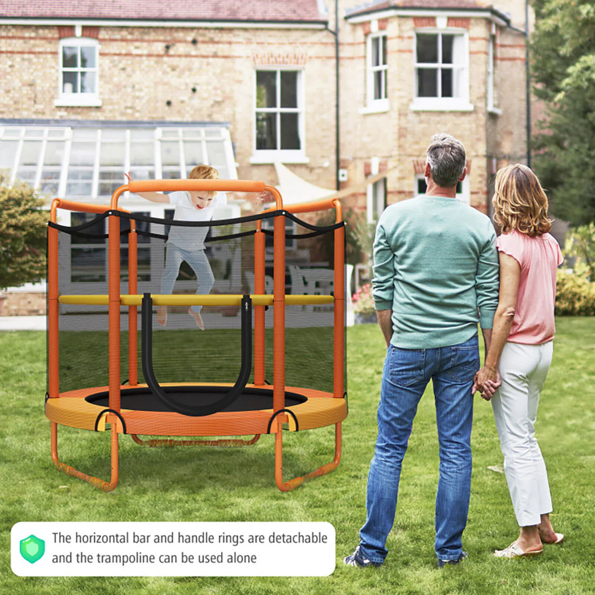 5' Kids 3-in-1 Game Trampoline with Enclosure Net Spring Pad - Image 14
