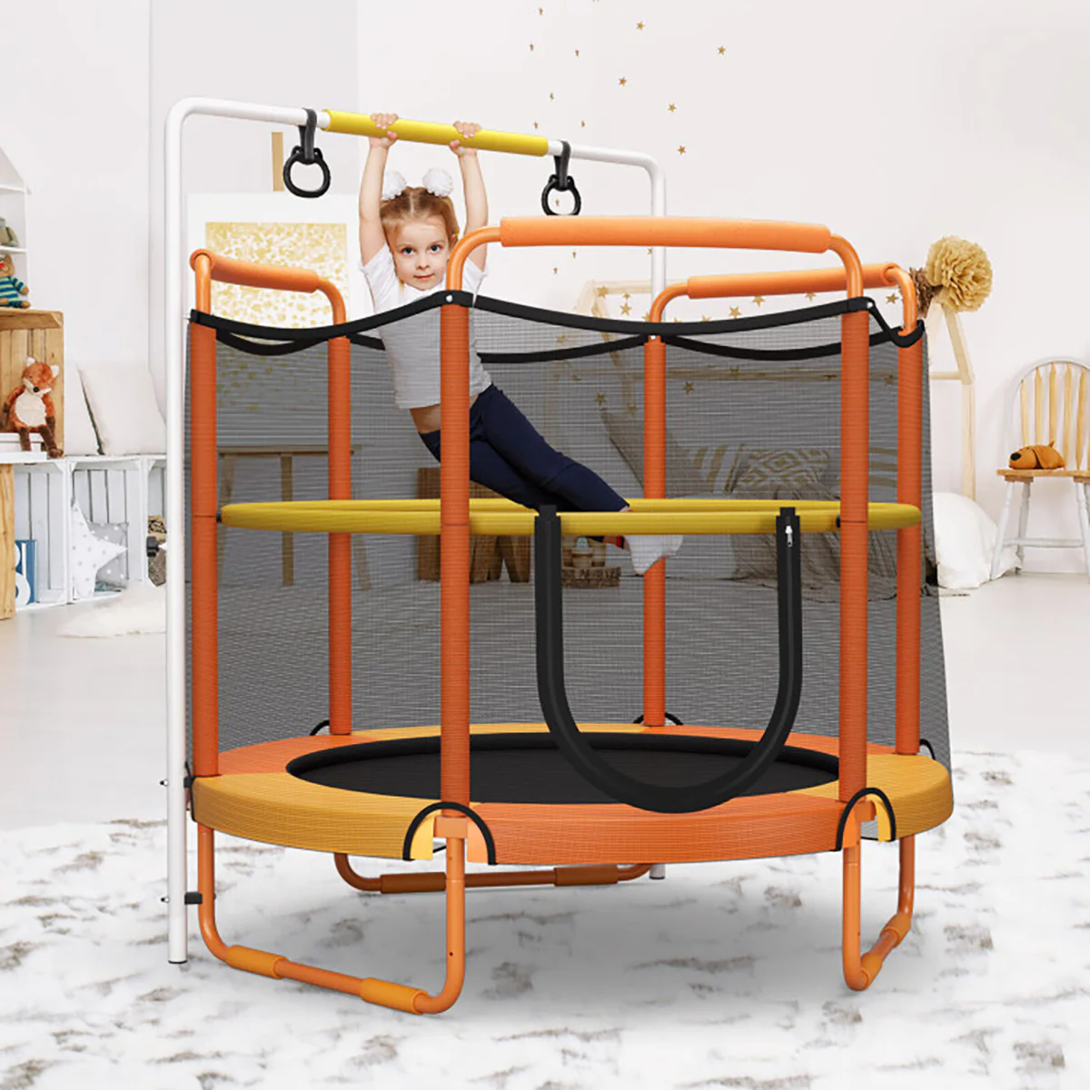 5' Kids 3-in-1 Game Trampoline with Enclosure Net Spring Pad - Image 18