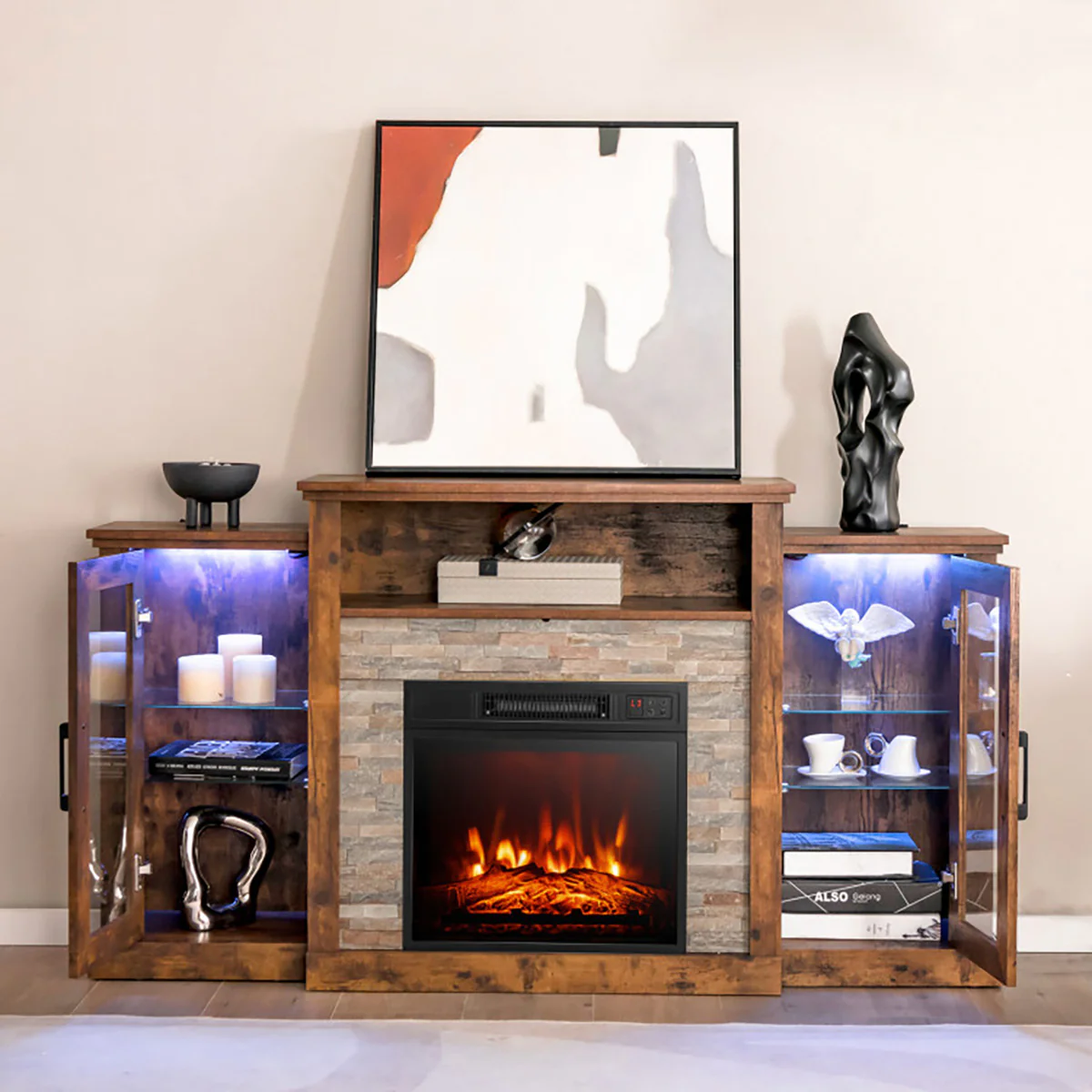 58'' Fireplace TV Stand with Adjustable Shelves - Image 11