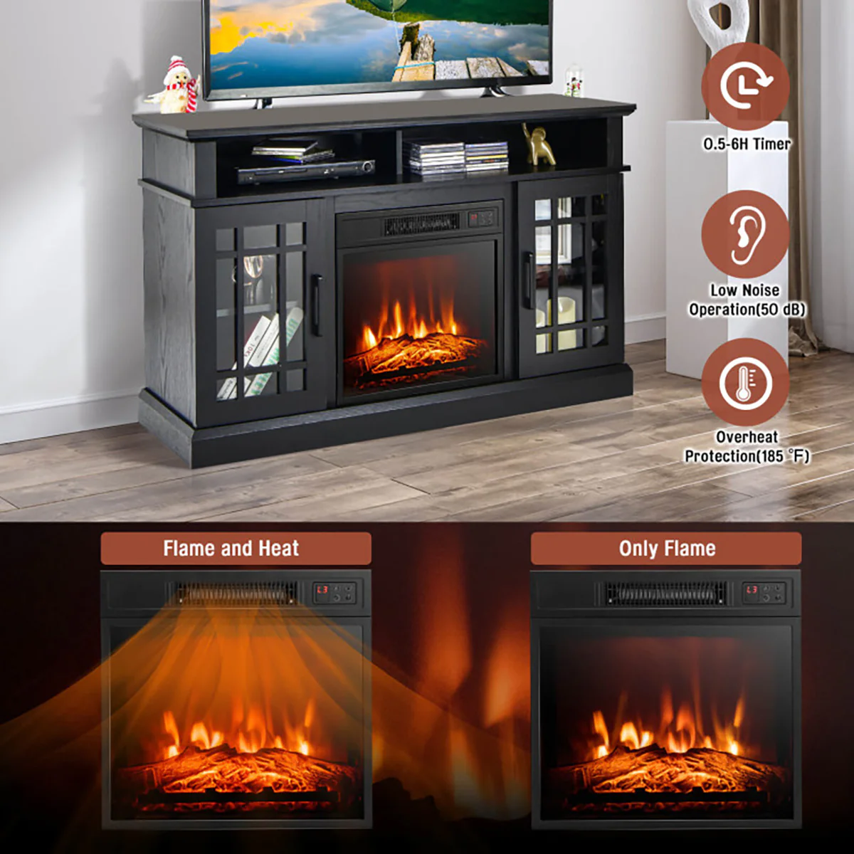 58'' Fireplace TV Stand with Adjustable Shelves - Image 13