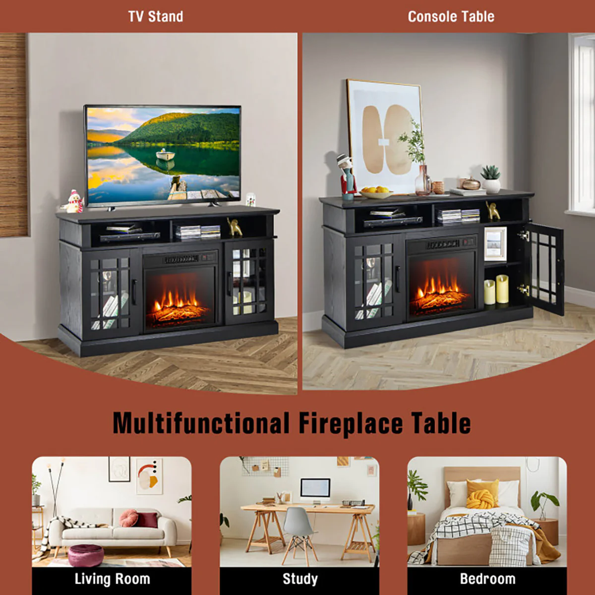 58'' Fireplace TV Stand with Adjustable Shelves - Image 15