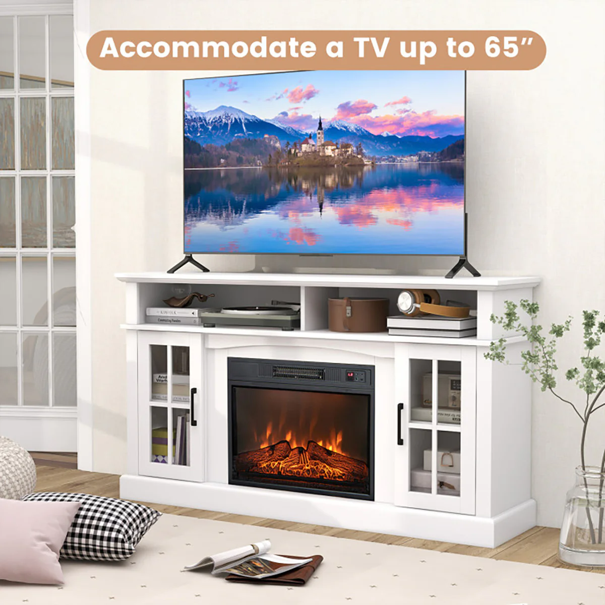 58'' Fireplace TV Stand with Side Cabinets - Image 10