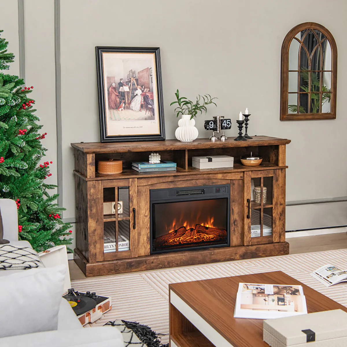58'' Fireplace TV Stand with Side Cabinets - Image 12