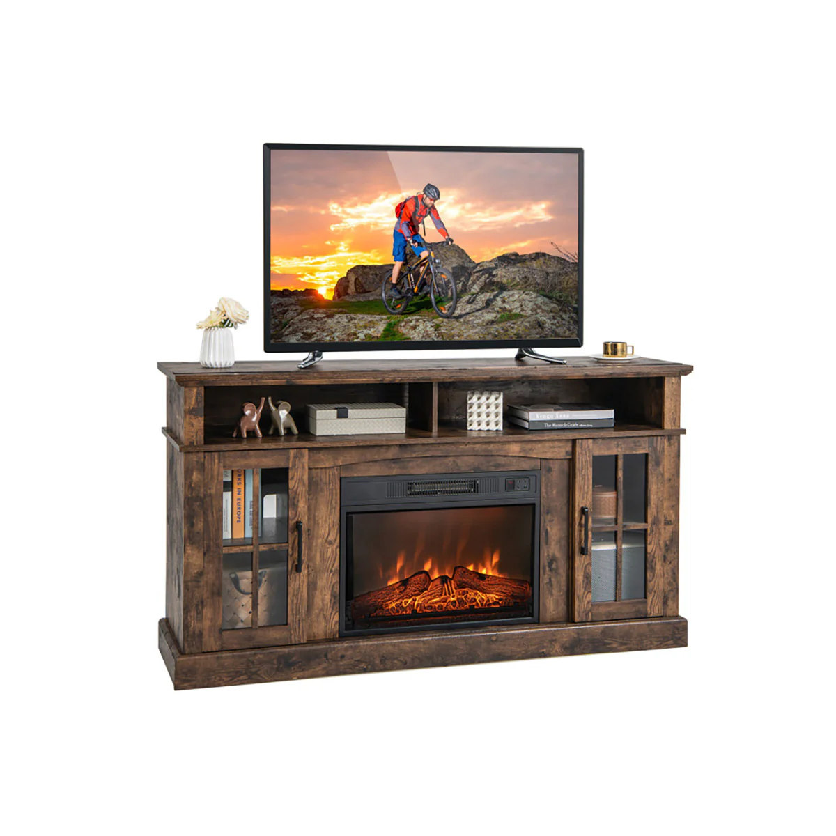 58'' Fireplace TV Stand with Side Cabinets - Image 2