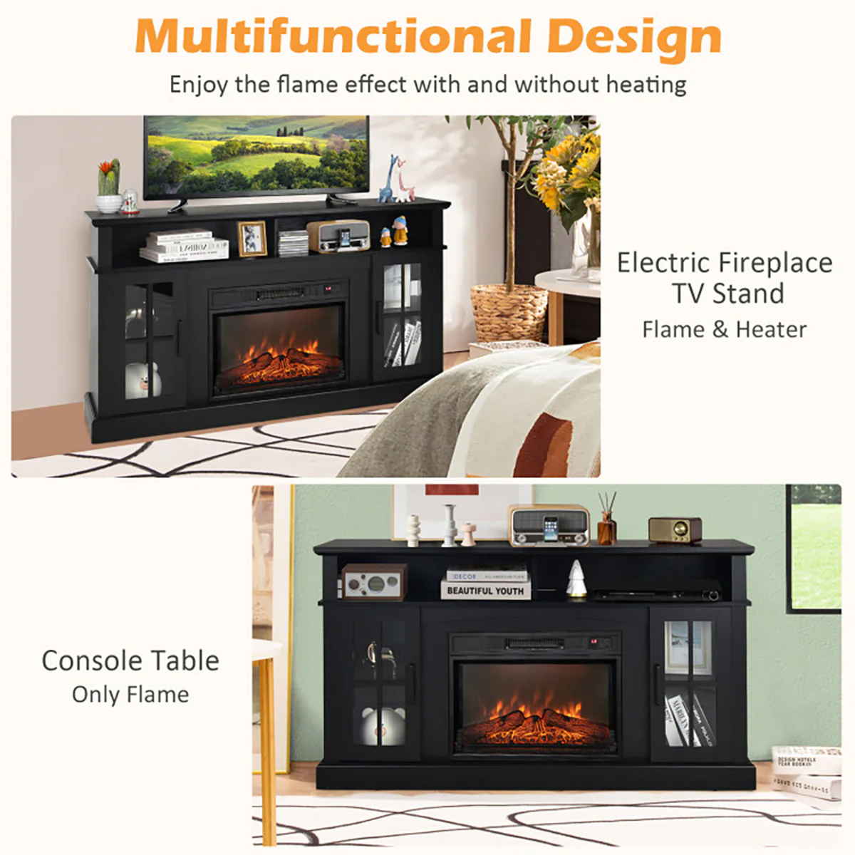 58'' Fireplace TV Stand with Side Cabinets - Image 34