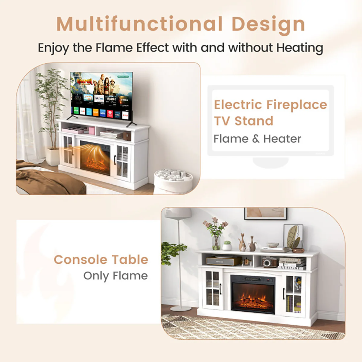 58'' Fireplace TV Stand with Side Cabinets - Image 6