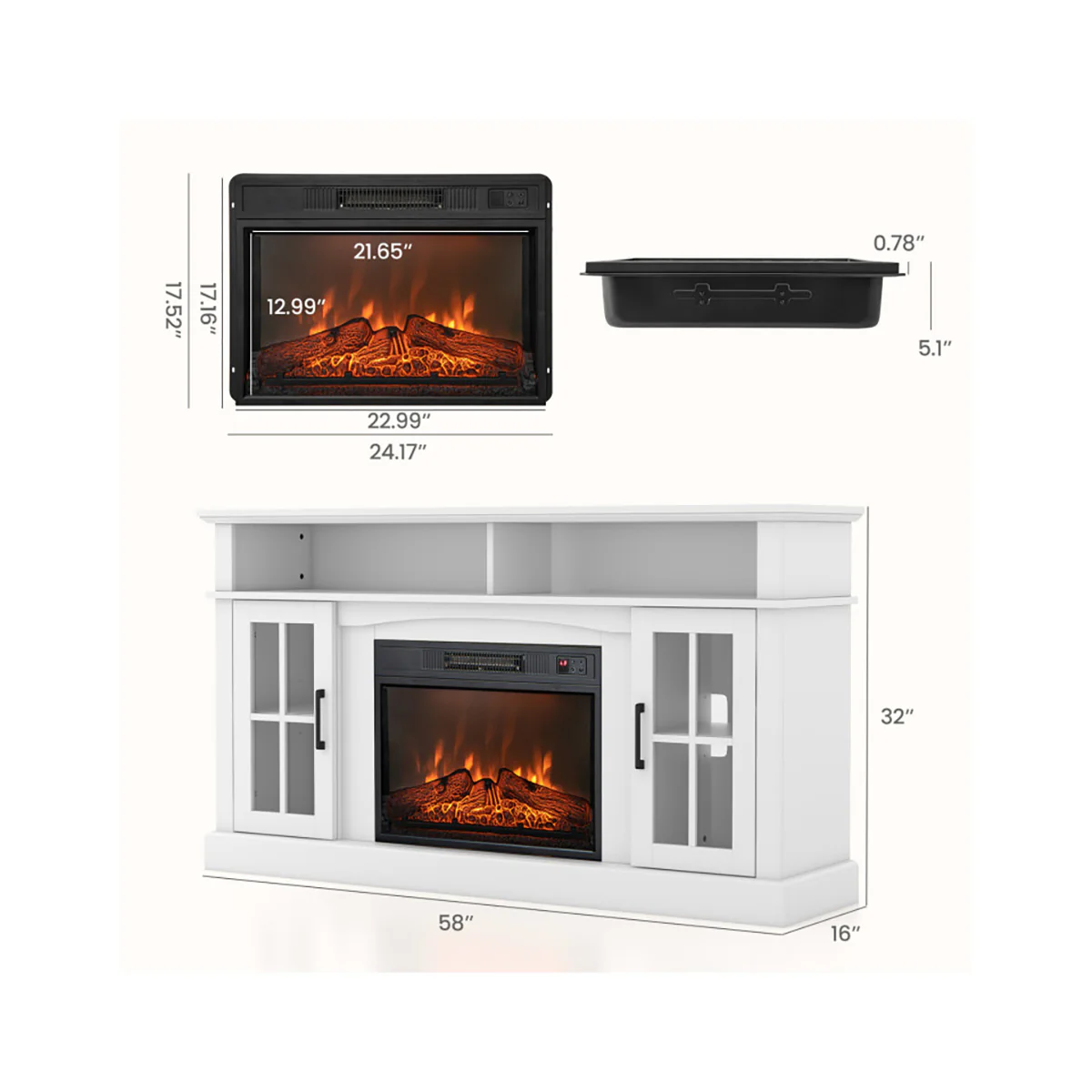 58'' Fireplace TV Stand with Side Cabinets - Image 8