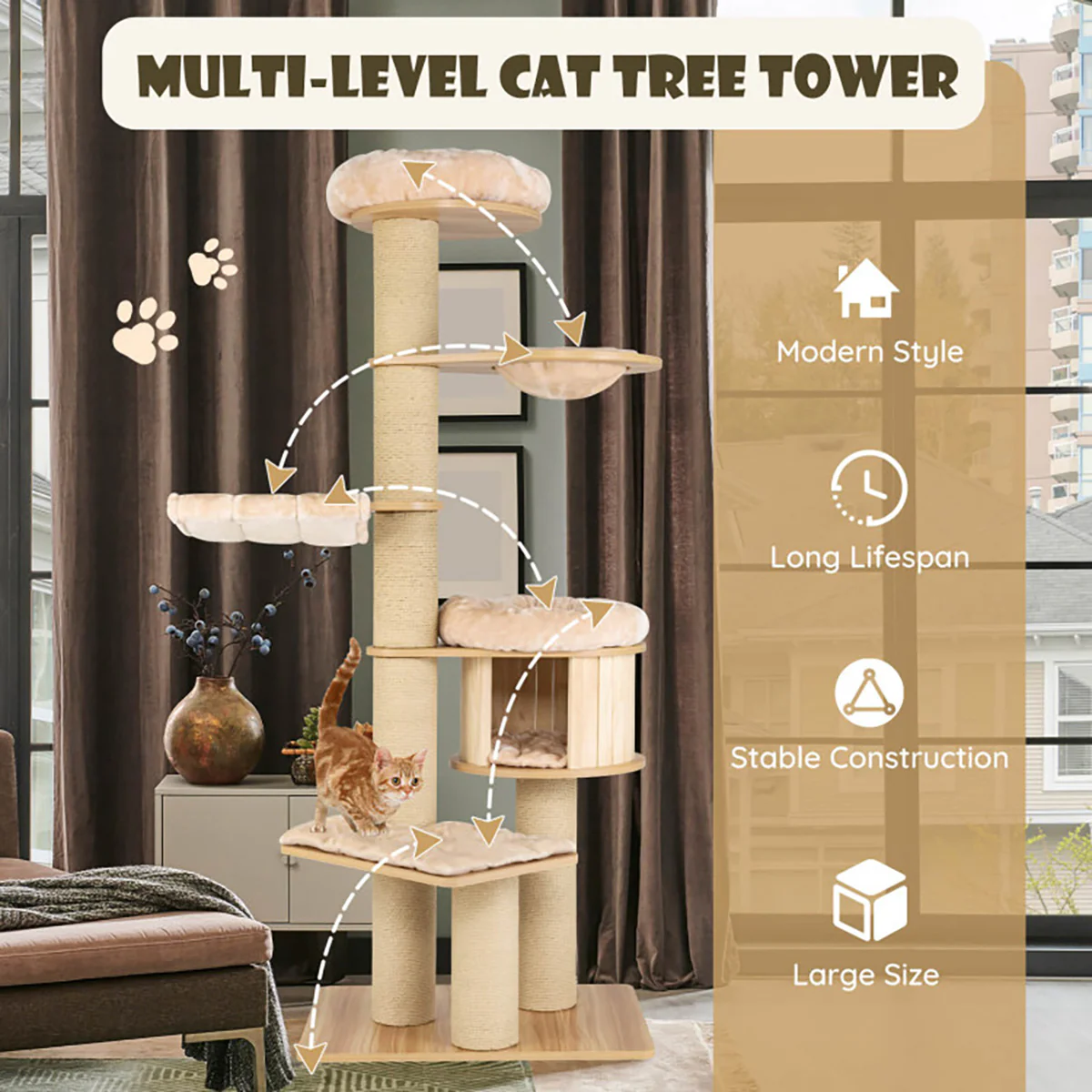 6.25' Scratch Post Cat Tree Tower - Image 3
