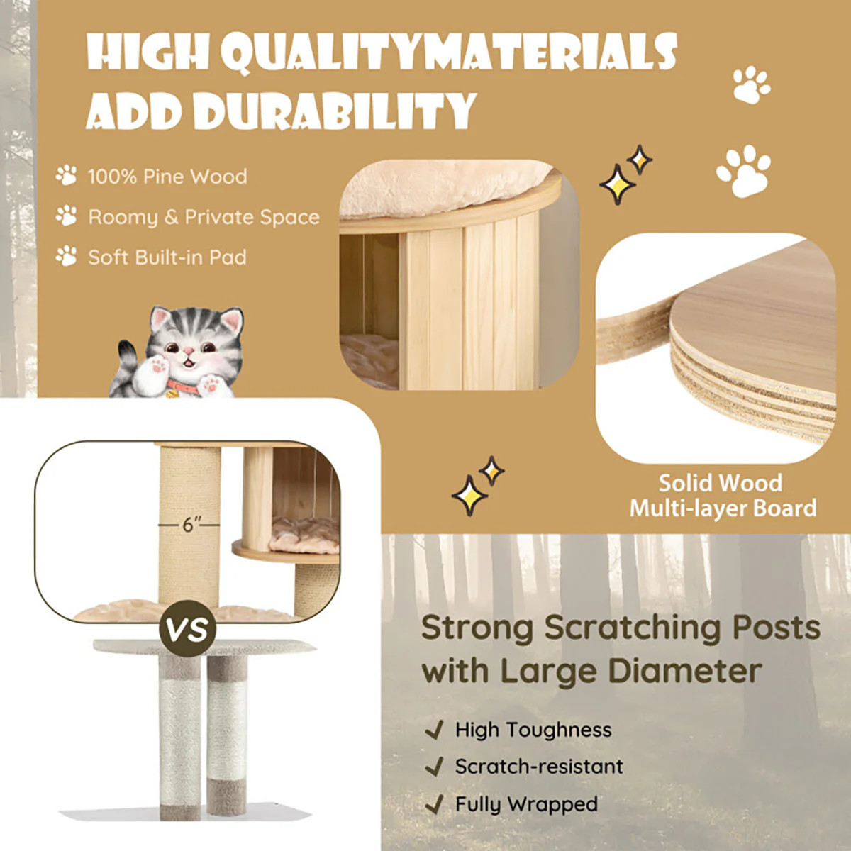 6.25' Scratch Post Cat Tree Tower - Image 6