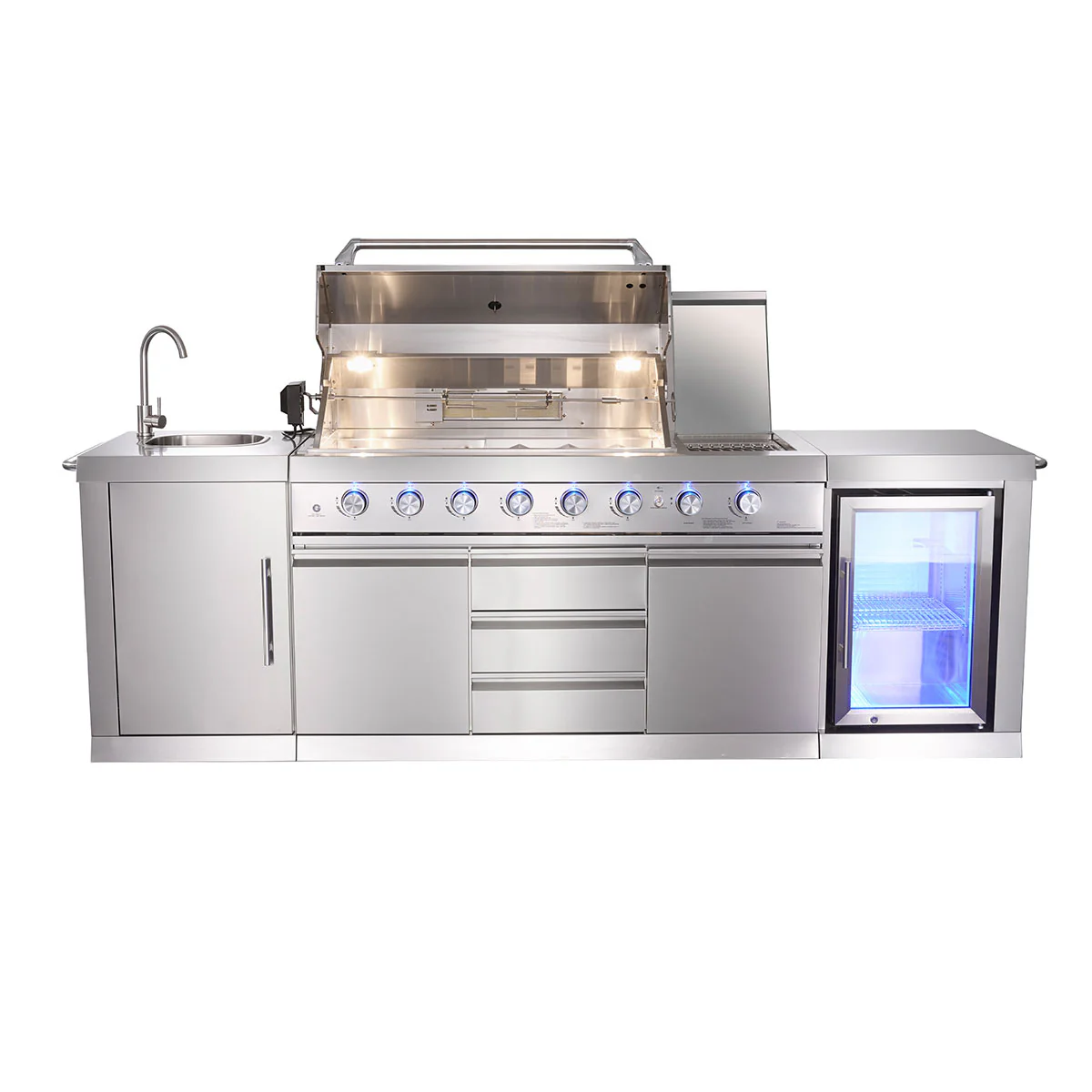 6-Burner Propane Gas Grill Island with Rotisserie and Outdoor Refrigerator - Image 2