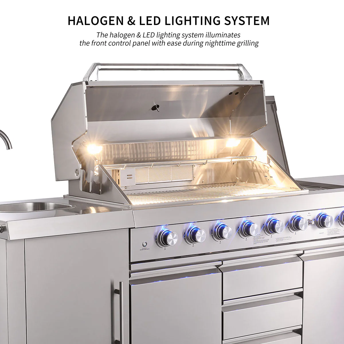 6-Burner Propane Gas Grill Island with Rotisserie and Outdoor Refrigerator - Image 6