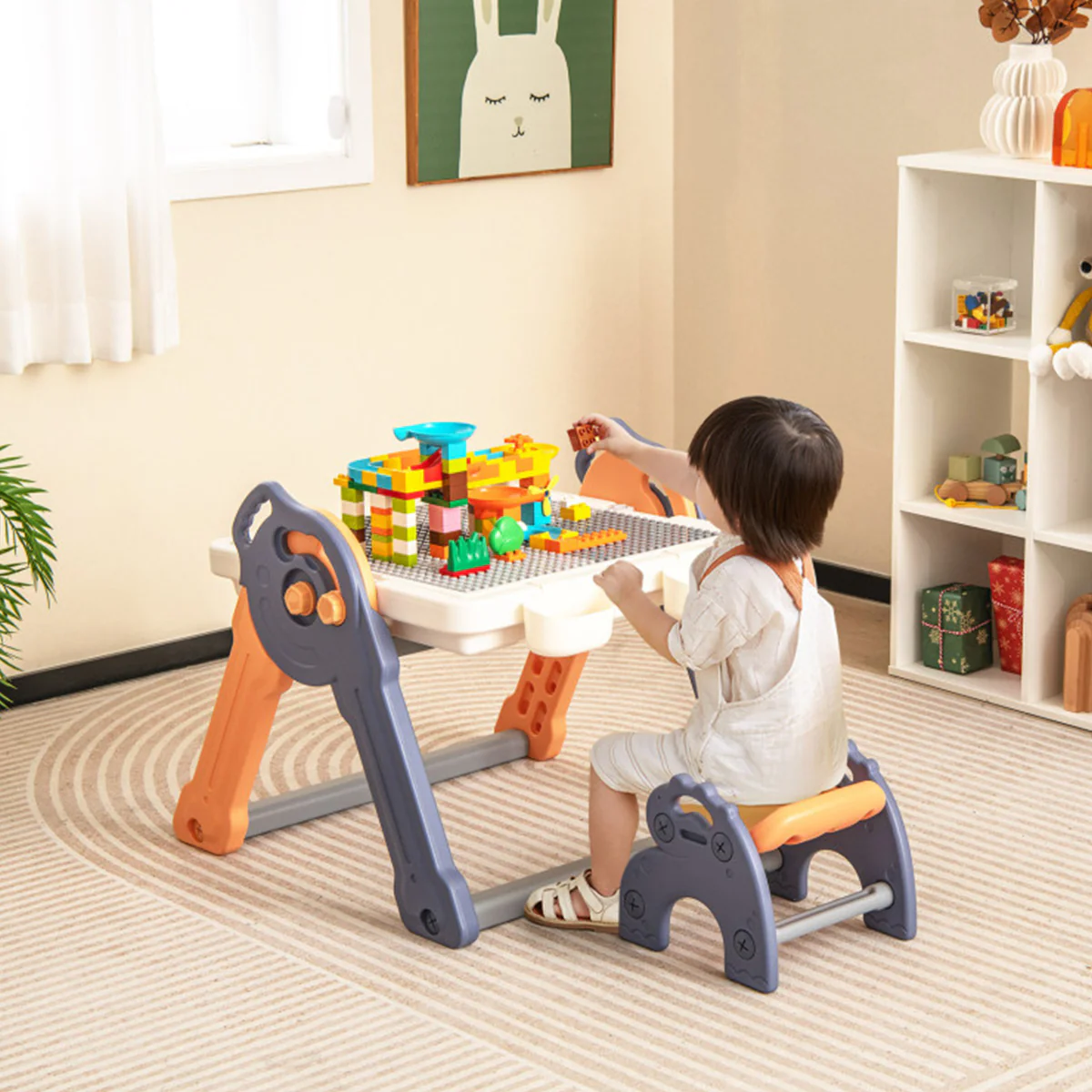 6-in-1 Folding Kids Art Easel with Building Block Tabletop - Image 10