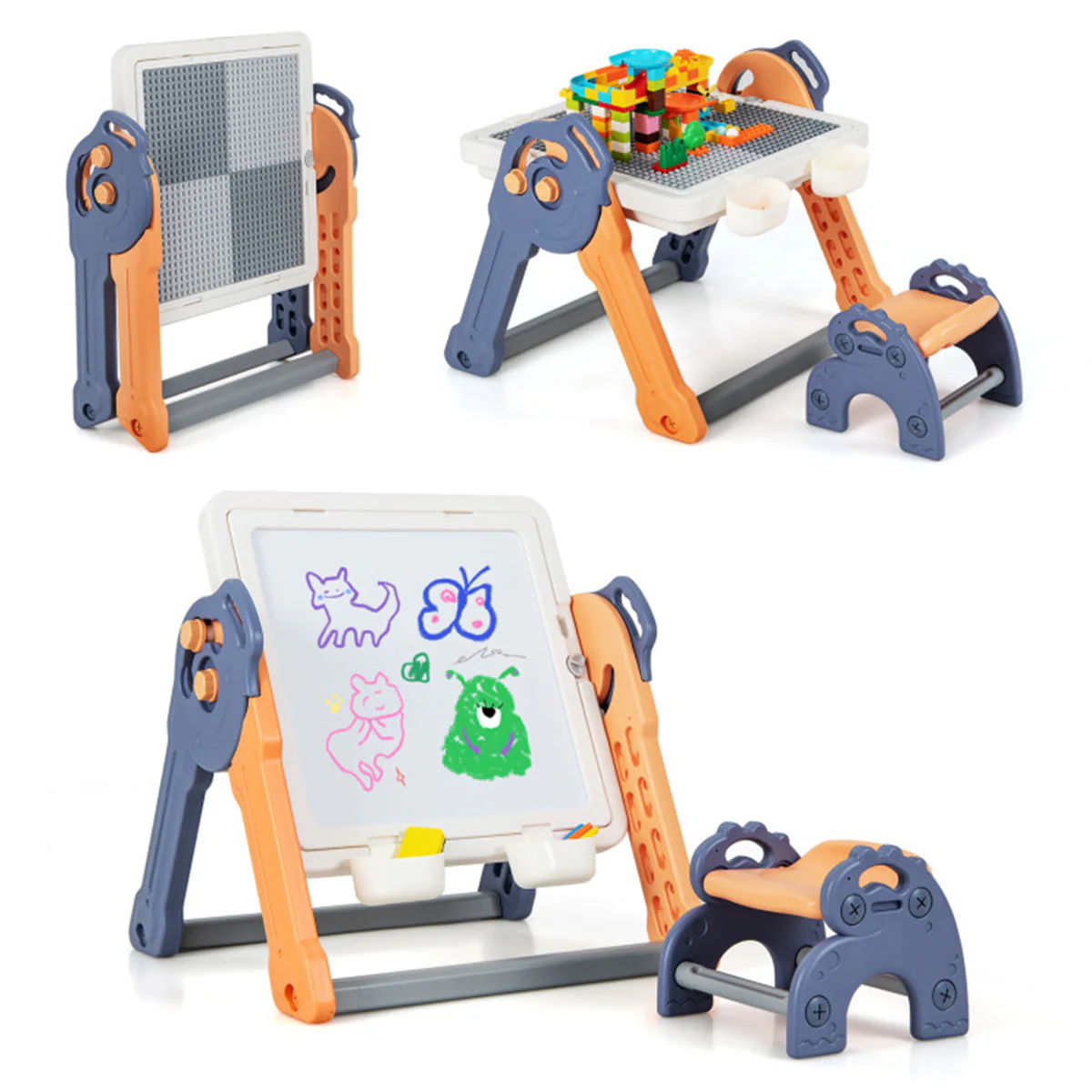 6-in-1 Folding Kids Art Easel with Building Block Tabletop - Image 11