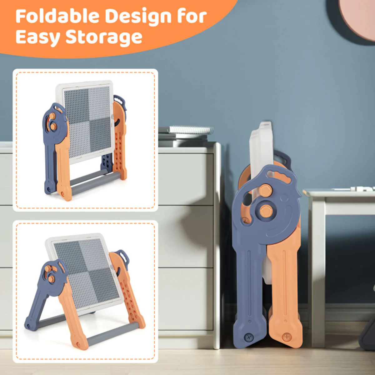 6-in-1 Folding Kids Art Easel with Building Block Tabletop - Image 6