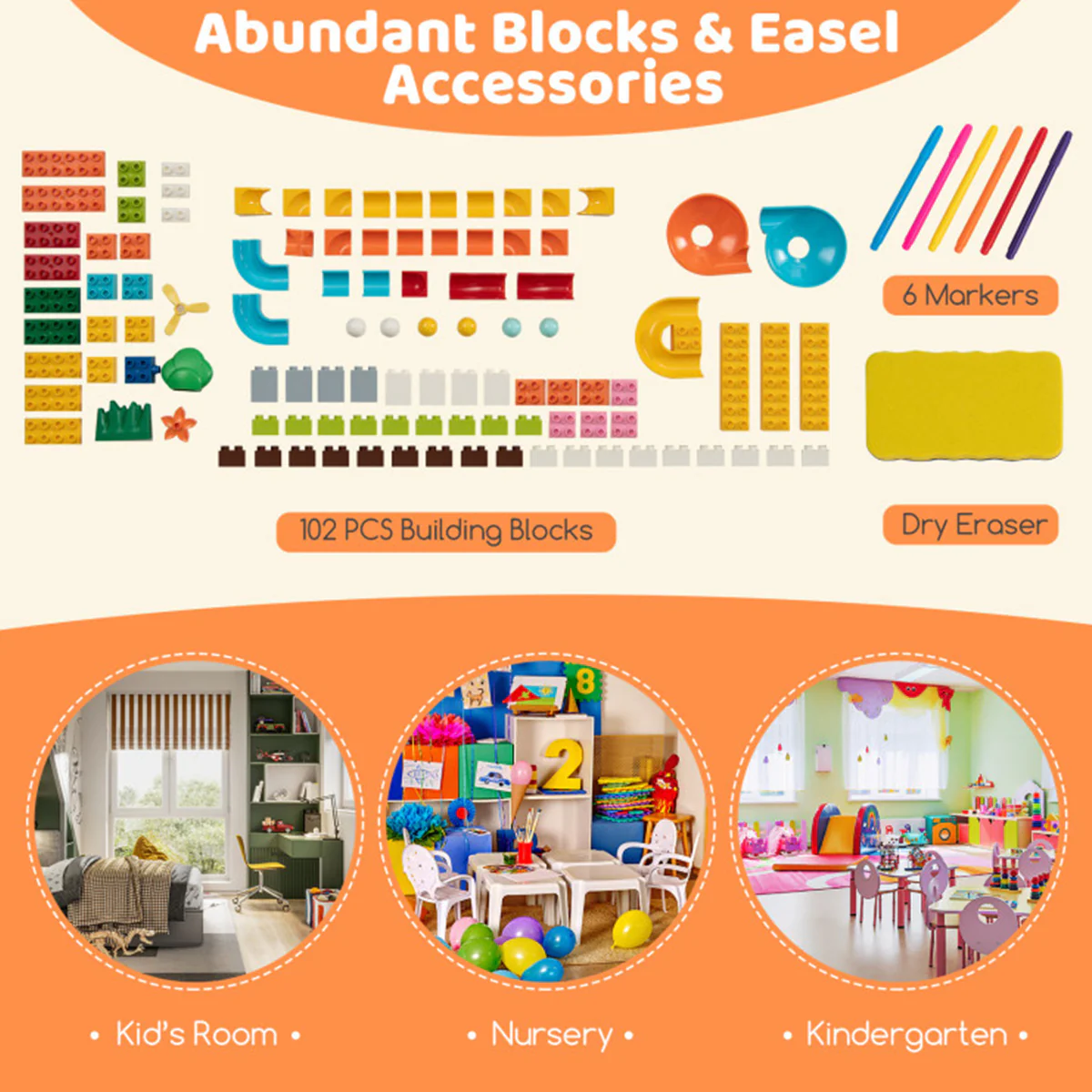 6-in-1 Folding Kids Art Easel with Building Block Tabletop - Image 7