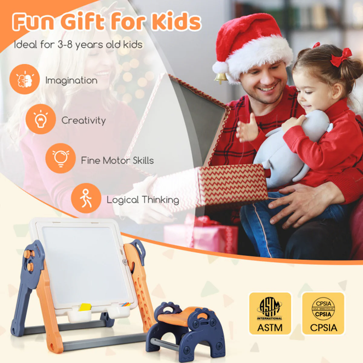 6-in-1 Folding Kids Art Easel with Building Block Tabletop - Image 8