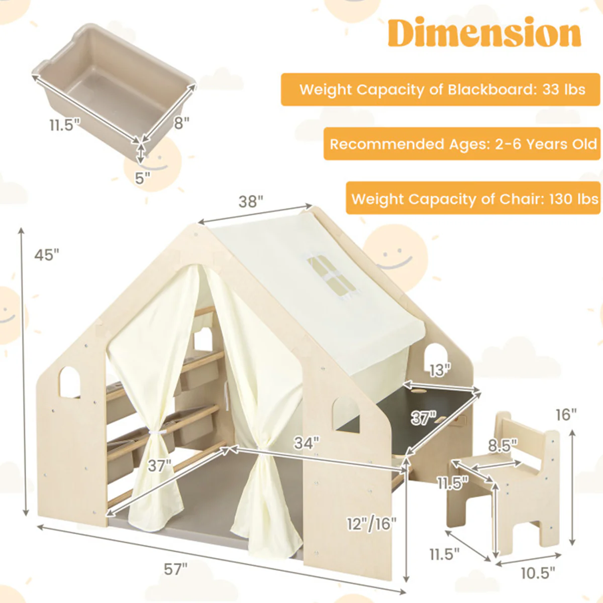 6-in-1 Wooden Indoor Play Tent - Image 8