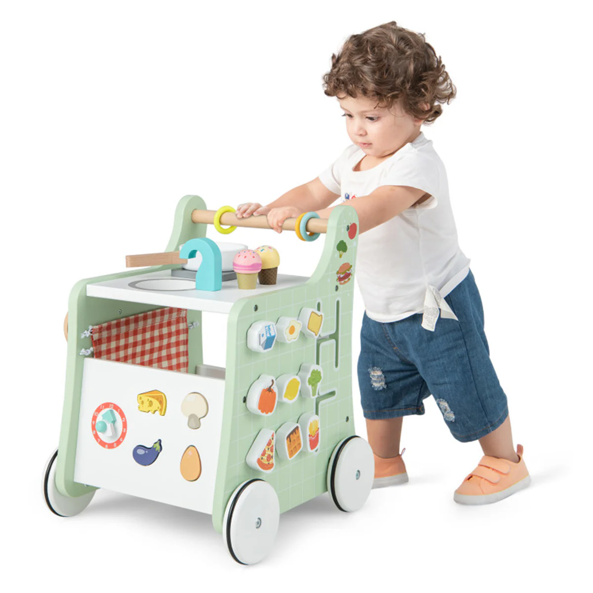 6-in-1 Wooden Push Walker Play Kitchen - Image 2