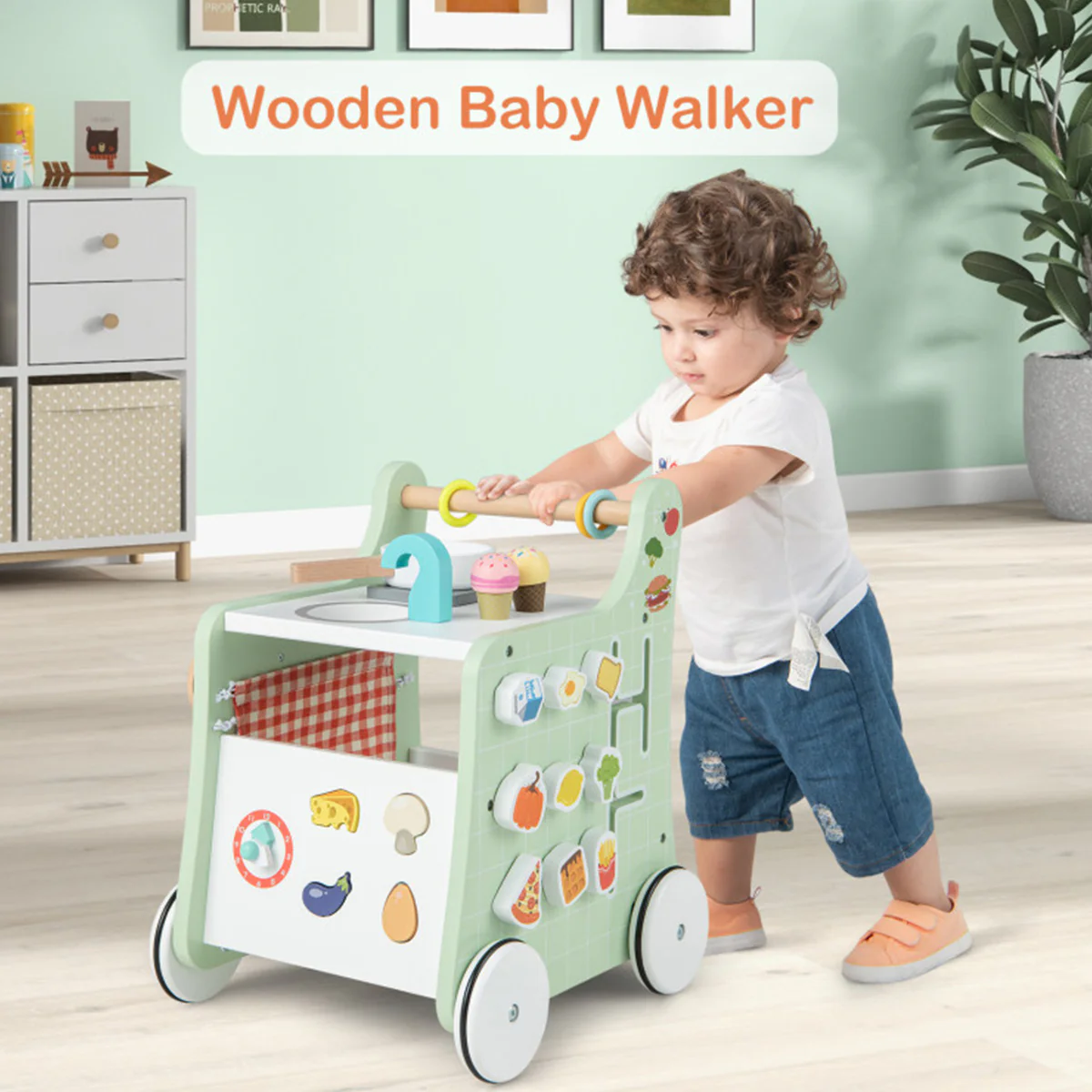 6-in-1 Wooden Push Walker Play Kitchen - Image 6