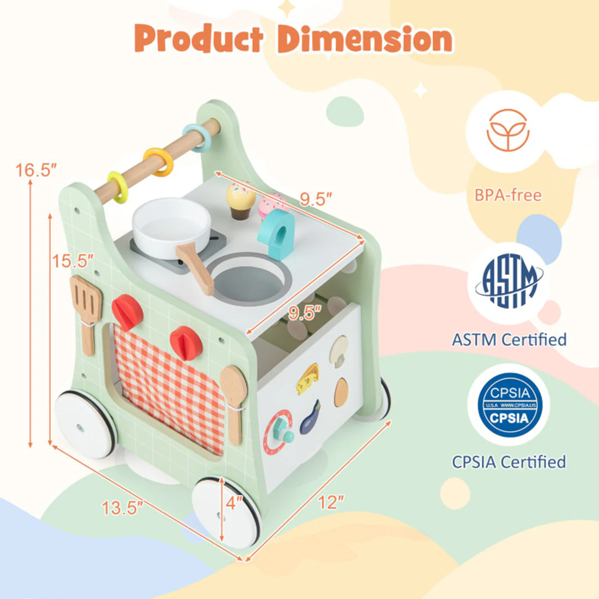 6-in-1 Wooden Push Walker Play Kitchen - Image 8