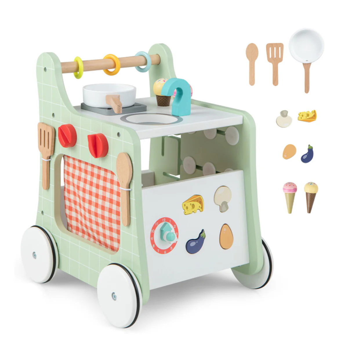 6-in-1 Wooden Push Walker Play Kitchen - Image 9