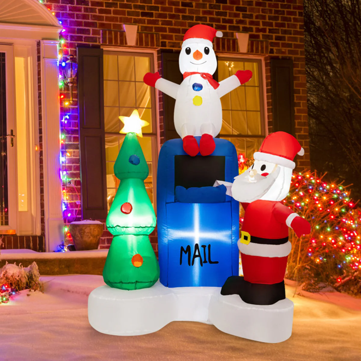 6' Inflatable Christmas Mailbox Santa and Snowman