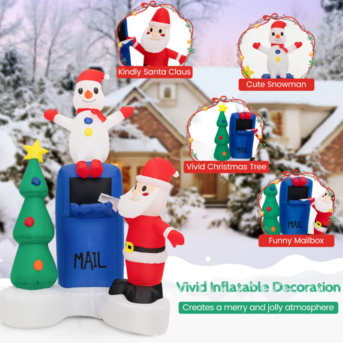 6' Inflatable Christmas Mailbox Santa and Snowman - Image 3