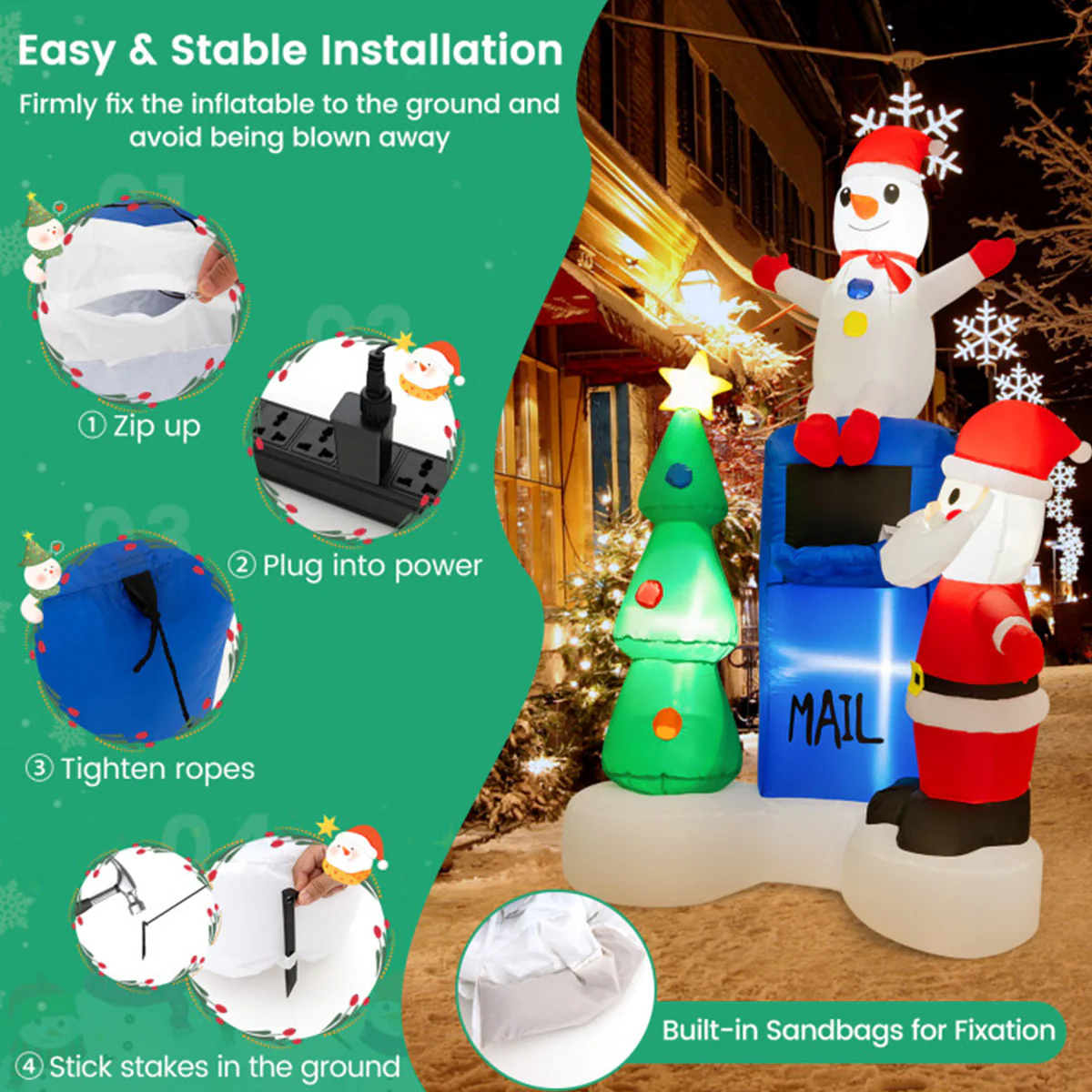 6' Inflatable Christmas Mailbox Santa and Snowman - Image 5