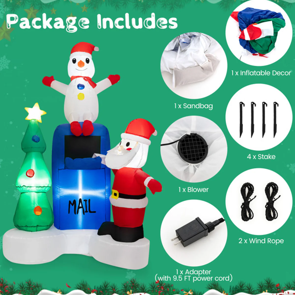 6' Inflatable Christmas Mailbox Santa and Snowman - Image 7