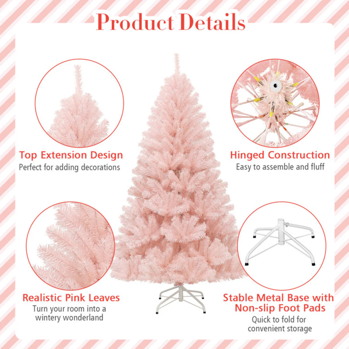 6' Pink Pre-Lit Artificial Hinged Fur Christmas Tree - Image 4