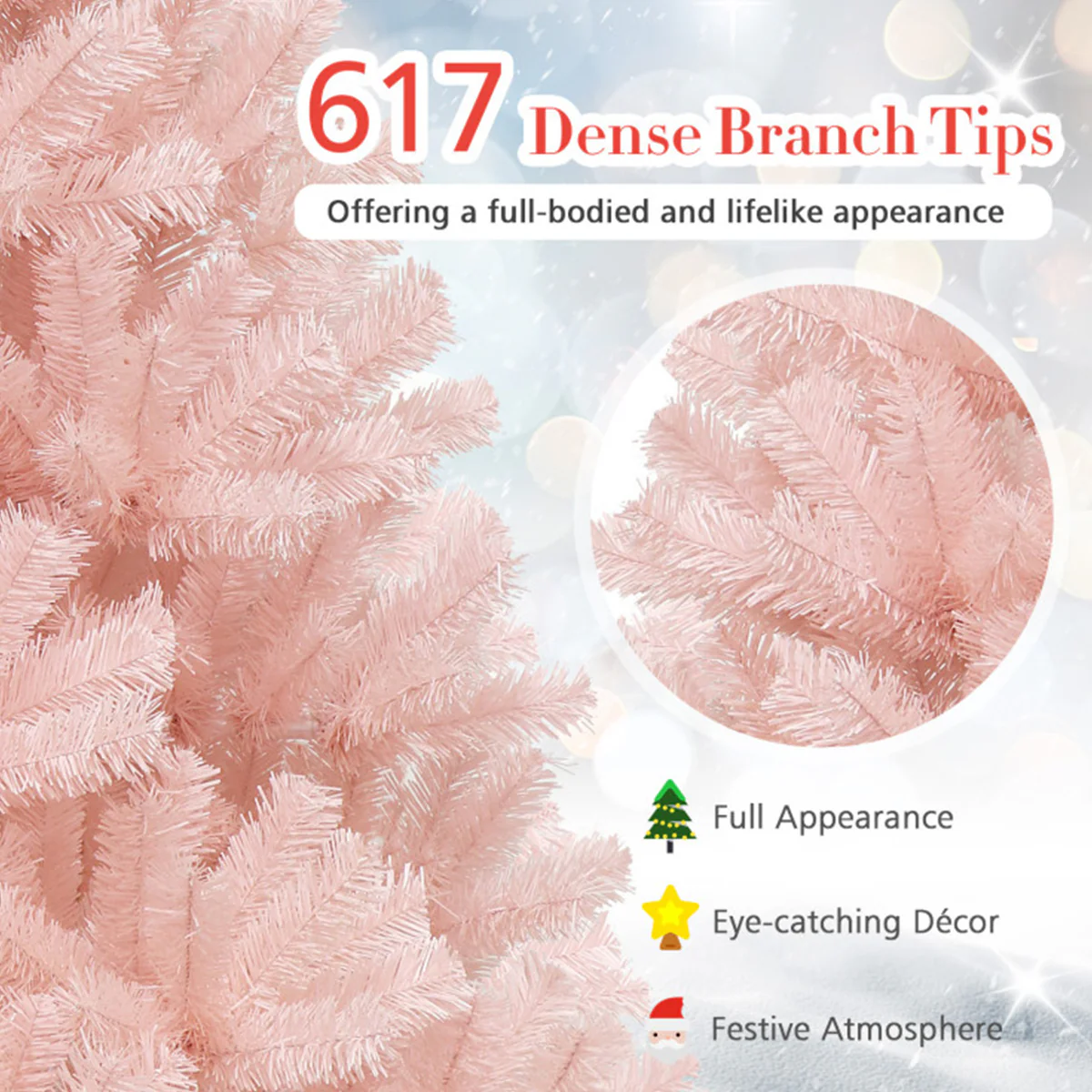 6' Pink Pre-Lit Artificial Hinged Fur Christmas Tree - Image 6