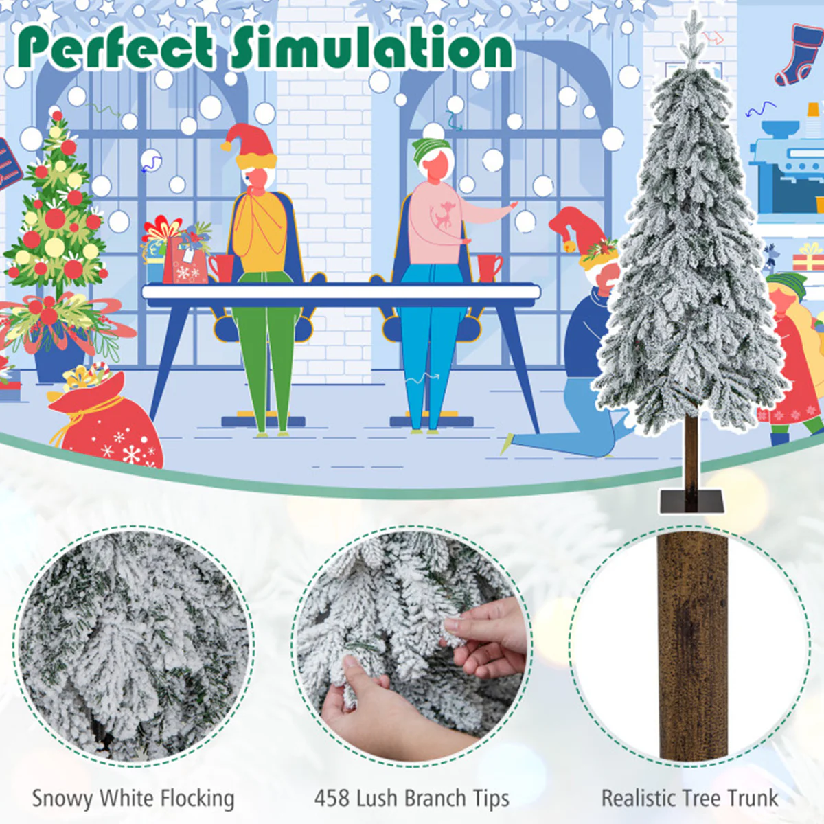 6' Pre-lit Artificial Flocked Hinged Christmas Tree - Image 6