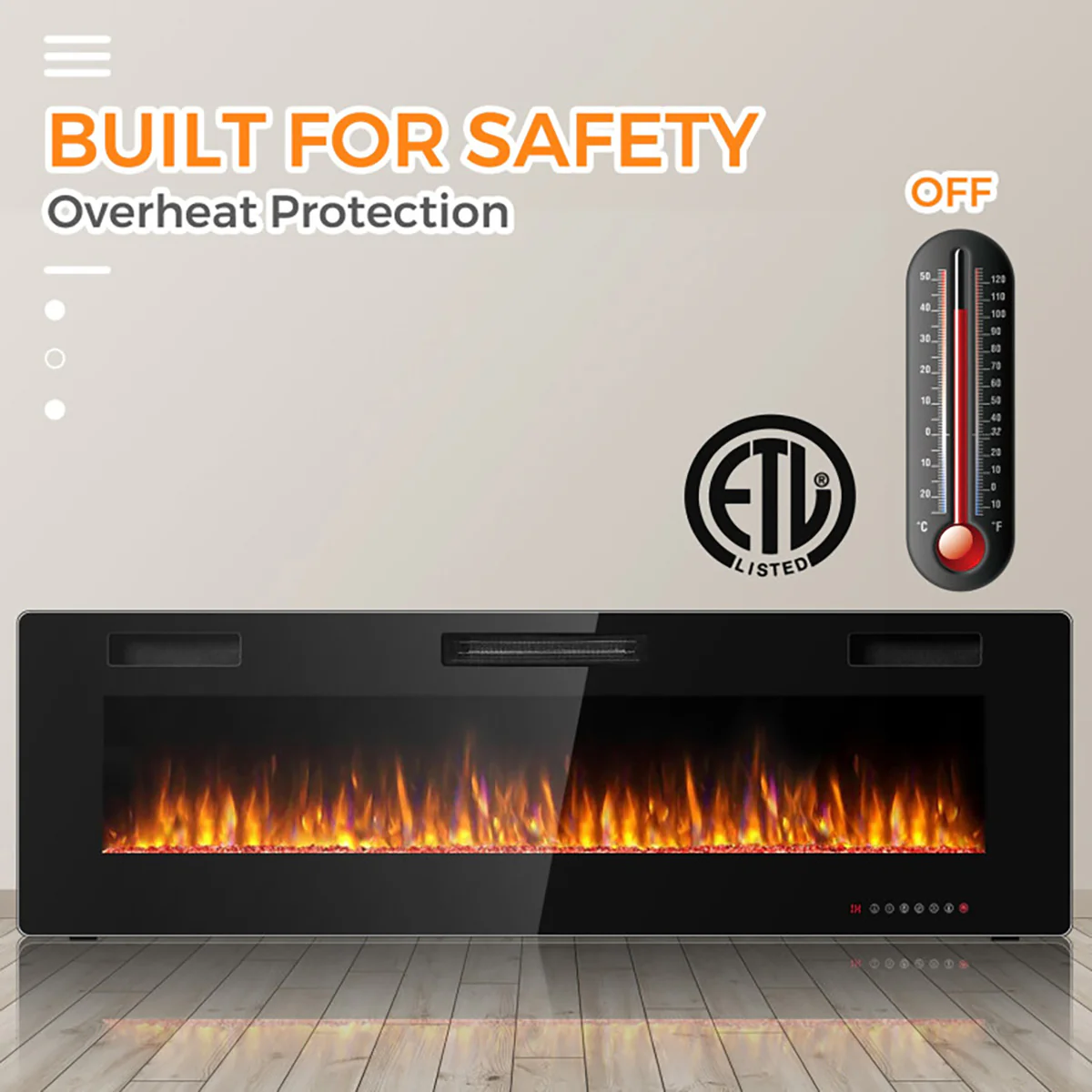 60'' Ultra-Thin Recessed/Wall-Mounted Electric Fireplace - Image 6