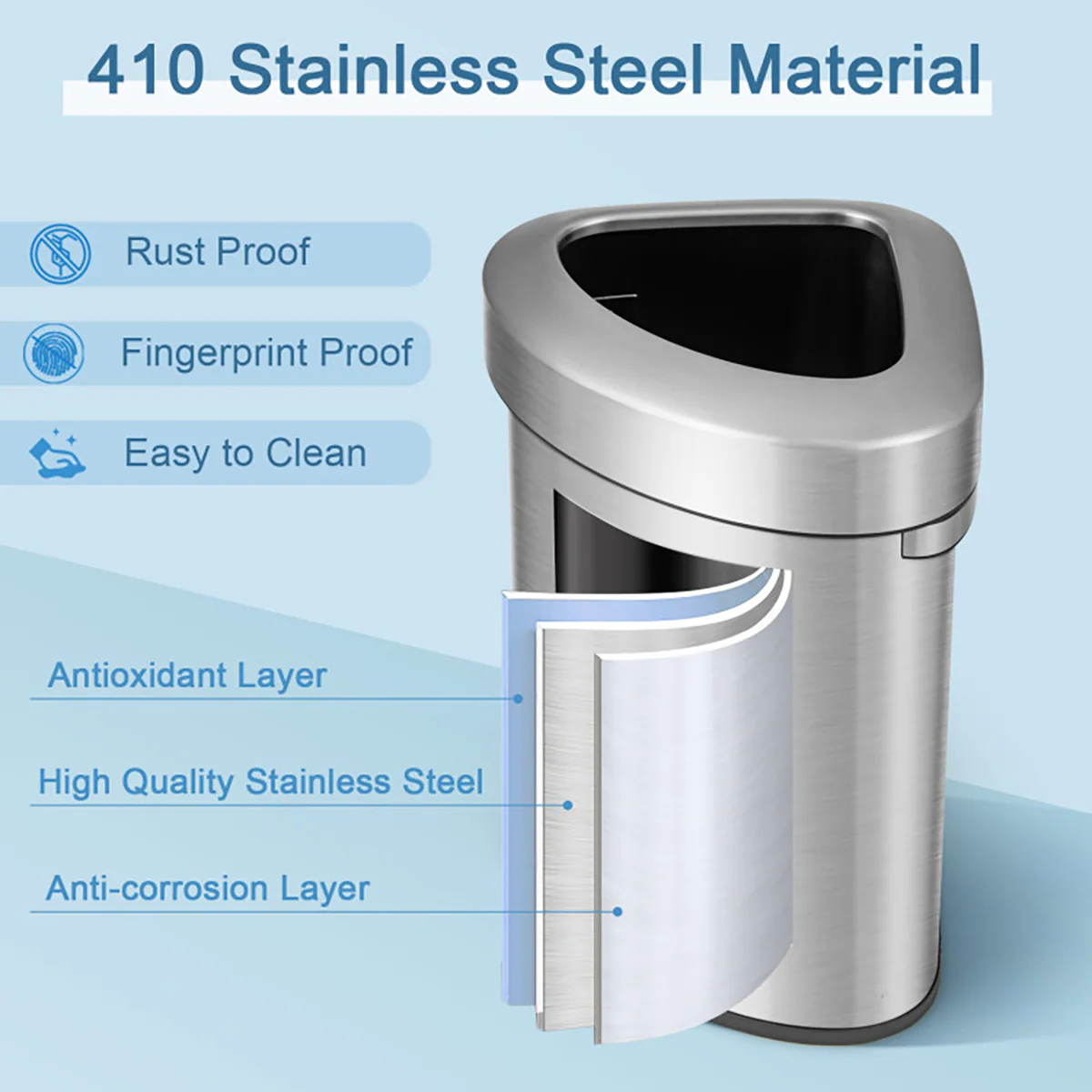 60L Stainless Steel Corner Trash Bin - Image 4