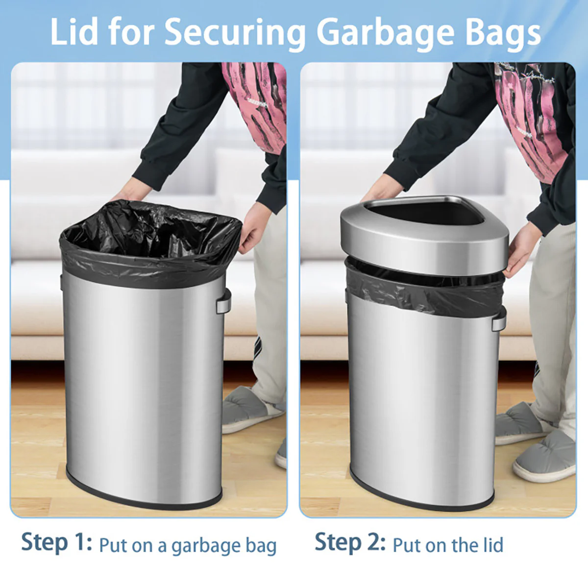 60L Stainless Steel Corner Trash Bin - Image 6