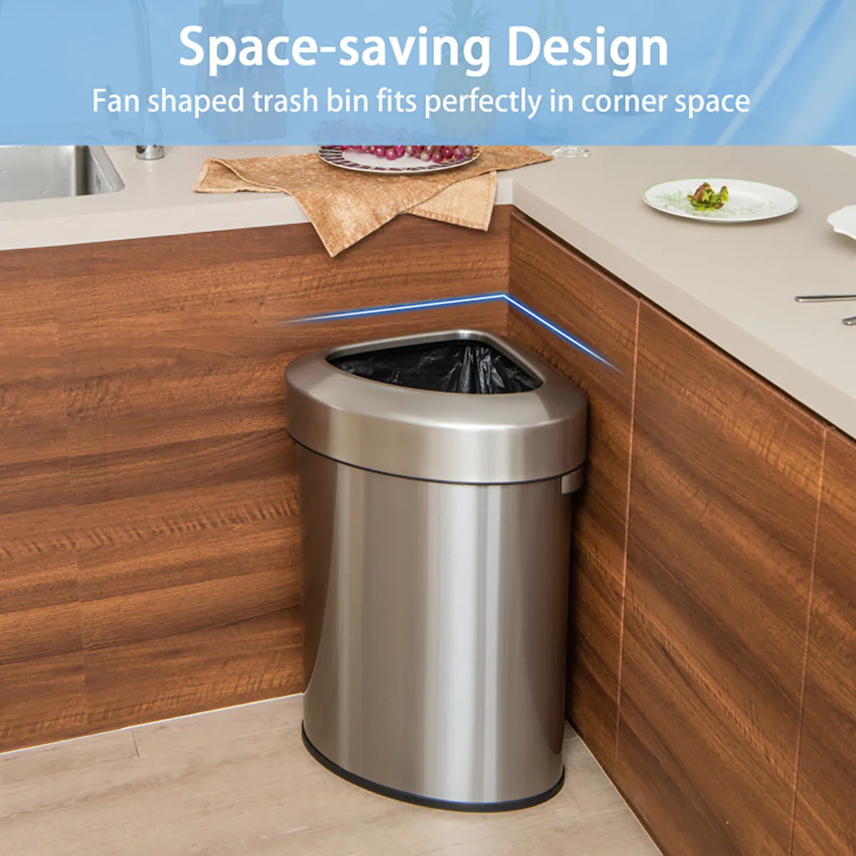 60L Stainless Steel Corner Trash Bin - Image 7